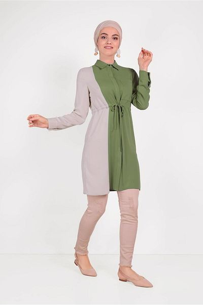 Alvina Cotton Waist with Latch Two Color Tunics 40560