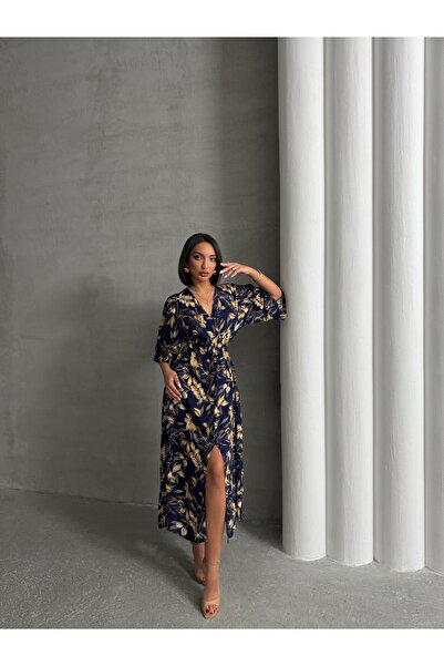 BEJNA Női duplasoros nyakkivágású, hasított hosszú nyári ruha