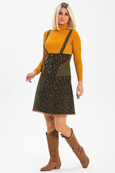 Eliş Şile Bezi Шорти з коротким кроєм на осінь та зиму, з принтом у вигляді хрустких листя, хакі