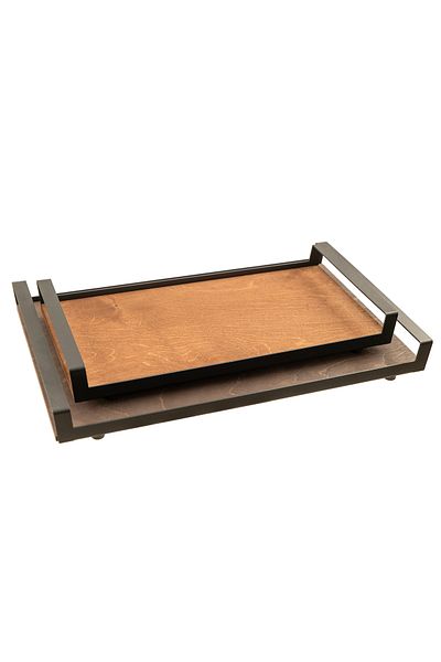 Industrial Living Wood and Metal Decorative Tray - Presentation and Serving Tray