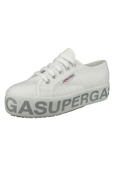 Superga Damenschuhe-Sneaker S111TRW 2790 COTW Glitterlettering Textil weiß 928 white silver