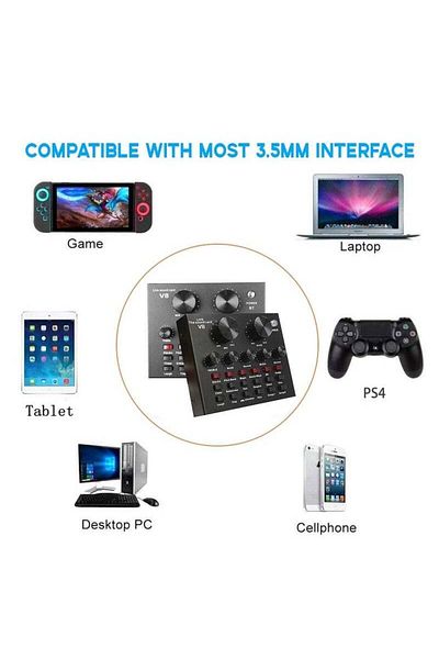 COOYA V8 External Sound Card, Live Sound Mixer Board, Portable Audio Mixer Voice Changer, USB Interface