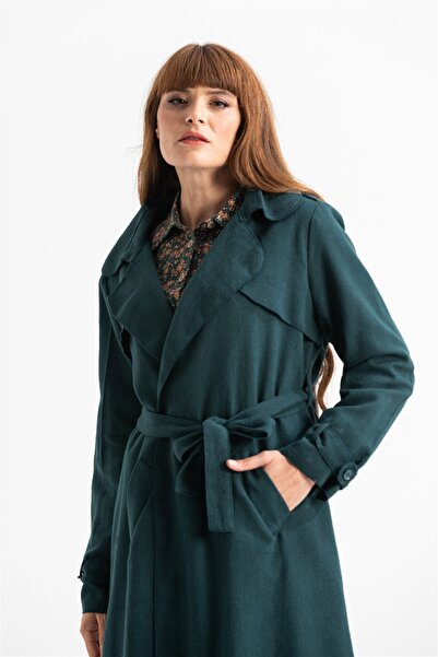 Eliş Şile Bezi Довгий рукав, восени та взимку, куртка з поясом, нафтова Ptrl