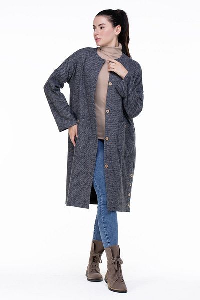Eliş Şile Bezi Κορεάτικο Interlock Long Snow Pattern Φθινοπωρινό και Χειμερινό παλτό Γκρι Γκρι