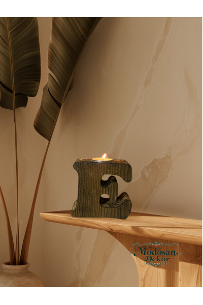 Ahşap Cnc Kesim Eskitme Kişiye Özel Harf Mumluk E HARFİ