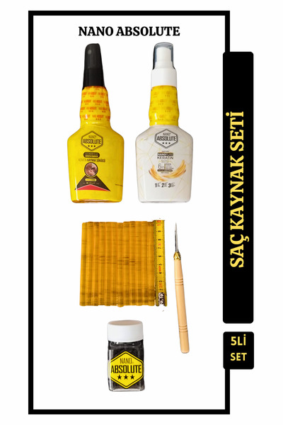 Nano Absolute Profesyonel Saç Kaynak Seti 5'li Komple Paket Boncuk+Silikon+Tığ+Sökücü+Serum