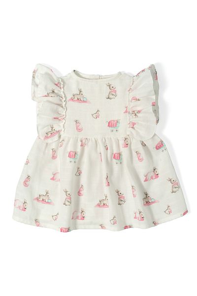 DEUX LAPINS 100% Cotton Muslin Ruffled Summer Dress - Bebe Lapin Rose