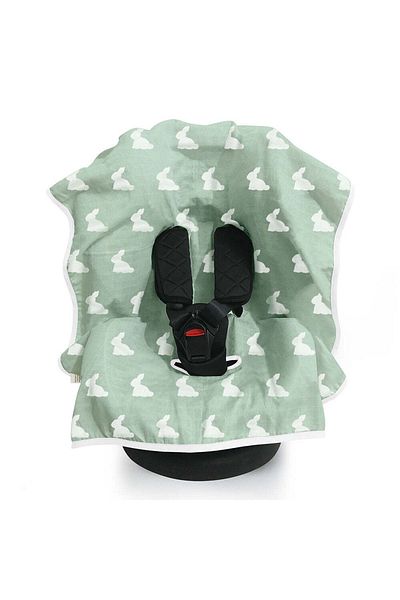 DEUX LAPINS 100% Cotton Muslin Stroller & Car Seat Cover - Mono Lapin Matcha Green
