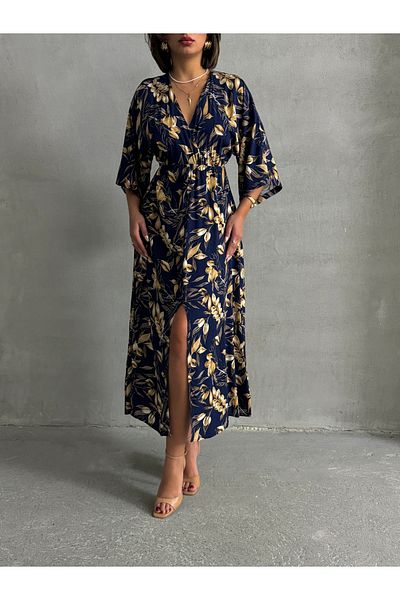 BEJNA Damen Zweireihiges langes Sommerkleid mit Kragen und Schlitz