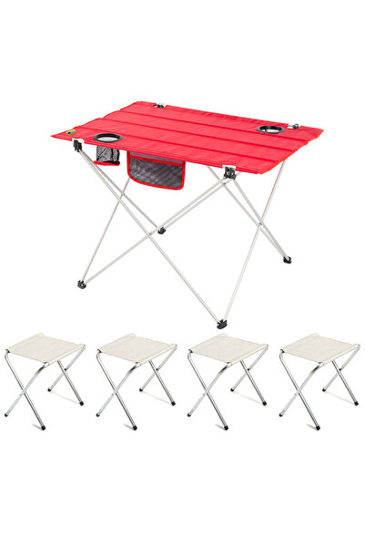 Funky Chairs Ultralight Katlanır Kamp Masası + 4 Adet Katlanabilir Tabure - K...