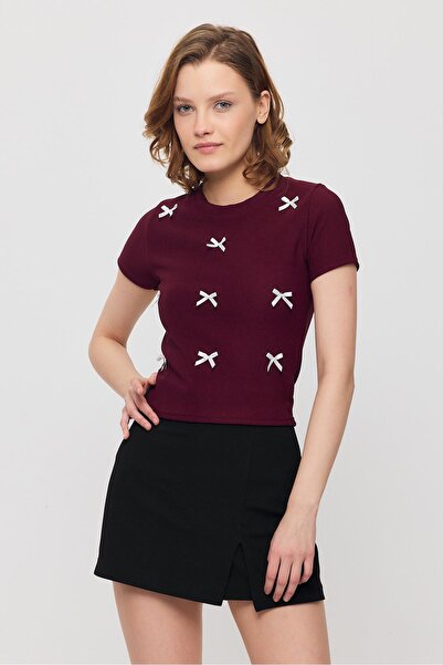 Rays Tricou cu mânecă scurtă cu detaliu panglică roșie claret 2202