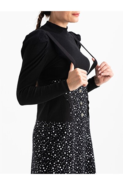 Eliş Şile Bezi Salopet Flannel Long Autumn and Winter Skirt Crisp Pattern White Byz