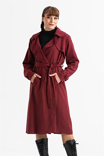Eliş Şile Bezi Дългоръкавно, кожено есенно-зимно палто в цвят бордо