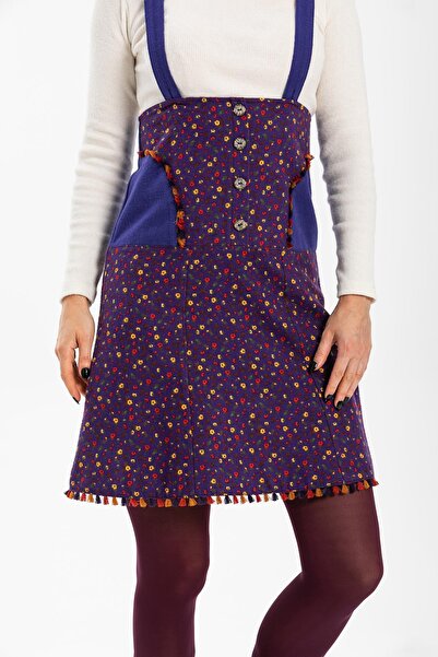 Eliş Şile Bezi Salopet Flannel Short Autumn and Winter Skirt Crisp Pattern Purple Purple