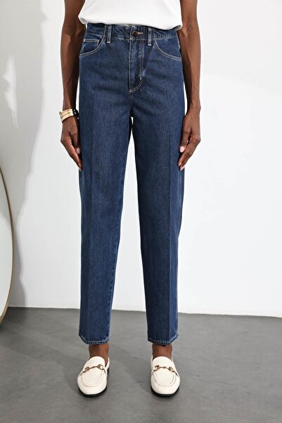 5in1Canpolat Navy Blue High Waist Straight Fit Jean