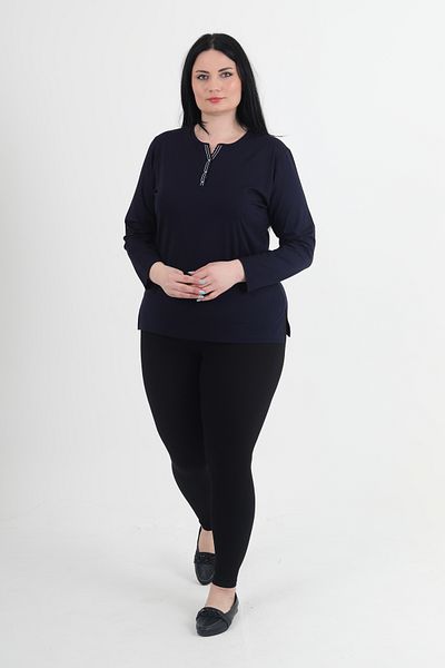GNR Large Size Lycra V-Neck Pearl Embroidered Blouse