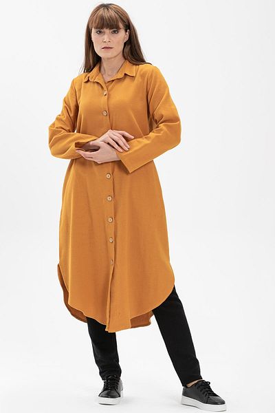 Eliş Şile Bezi Long Sleeve Merve Flannel Autumn And Winter Tunic Mustard Hrd