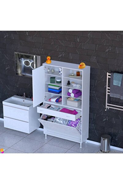 Modilayn AFRA 100x173x32,5cm 1 Çekmece, 3 Göz Sepet, 1 Kapak, 8 Raf Dar Alan Banyo Dolabı