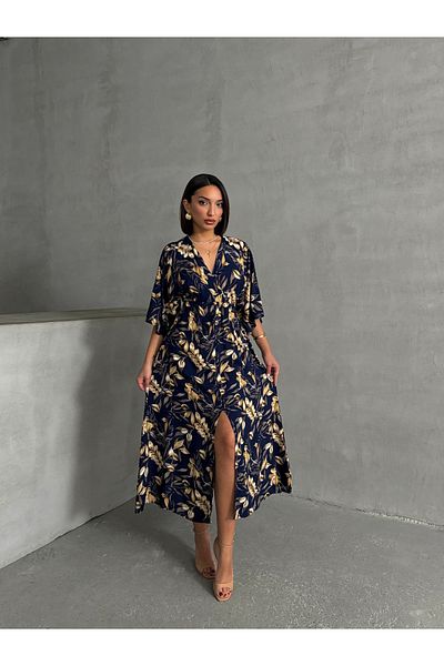 BEJNA Damen Zweireihiges langes Sommerkleid mit Kragen und Schlitz
