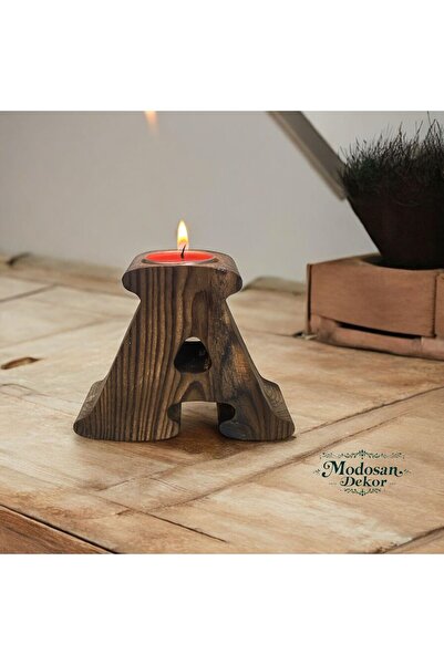 AHŞAP MUMLUK Cnc Kesim Eskitme Ahşap Kişiye Özel Harf Mumluk A HARFİ