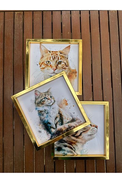 Senden Hediye Cat Poster 3 Frame Set Gold 20X20