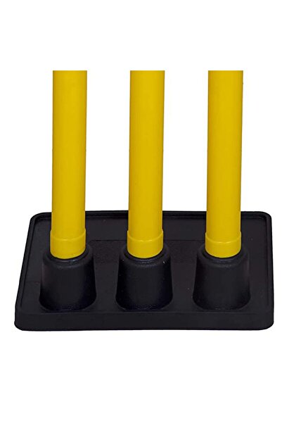 SS Plastic Cricket Stumps Set with Bails & Rubber Base | Yellow | Full Size