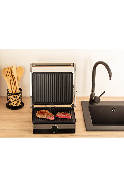 STARCREST STARCREST SGR-2923 Electric Grill, 2000 W, 180° Opening, Adjustable Thermostat, Stainless Steel/Black