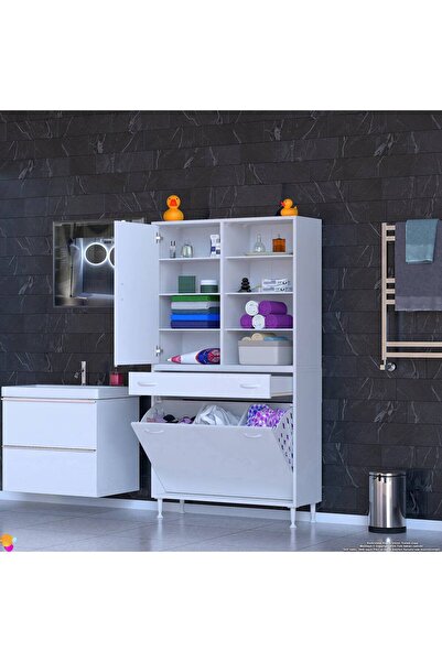 Modilayn AFRA 100x173x32,5cm 1 Çekmece, 3 Göz Sepet, 1 Kapak, 8 Raf Dar Alan Banyo Dolabı