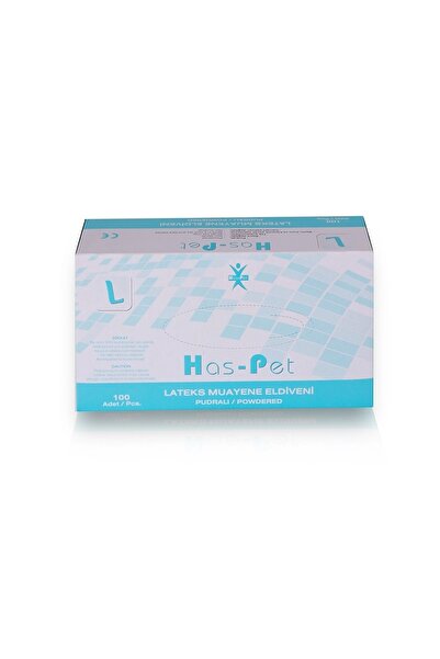 Has-Pet Beyaz Lateks Pudralı Muayene Eldiveni Large 100'lü