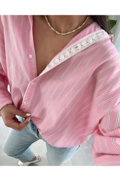 BE CHİC Cămașă PREMIUM OVERSIZE OVERSIZE DETALIE DANTELĂ FEMEI MDA40001