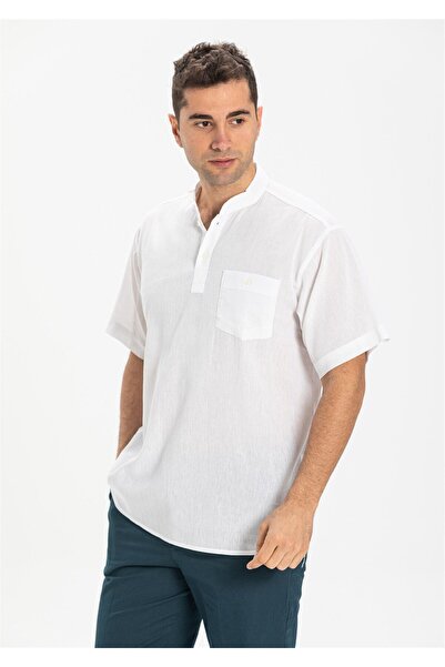 Eliş Şile Bezi Великий розмір Шіле Безi Короткий рукав Одинарна кишеня Суддівський комір Чоловічий літній футболка Білий 3001