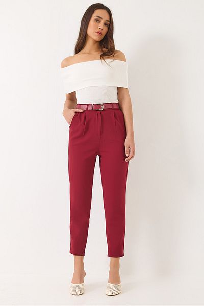 Bianco Lucci Pantaloni dublu morcov pentru femei cu talie înaltă, cu buzunare și curea elastică la spate 3233 60283141