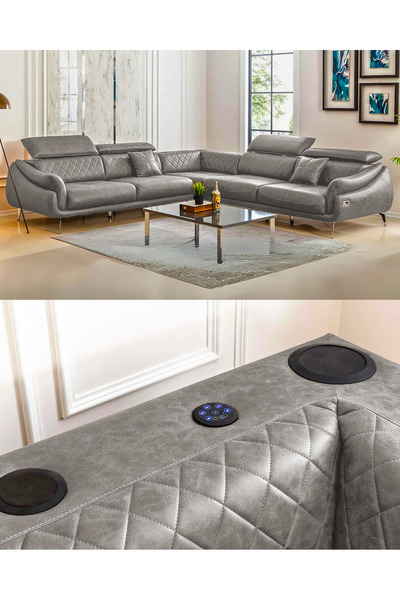 Velura Home & Living Ezel Köşe Takımı & Hoparlörlü, USB Portlu, Motorlu Genişleyebilir Köşe-Gri(v17)-310x310