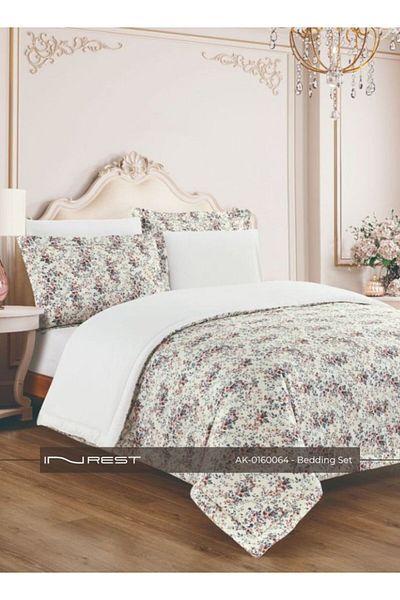 INREST طقم سرير من 6 قطع مصنوع من القطن بنسبة 100% - تصميم كلاسيكي بألوان هادئة (مقاس كينج 230 × 250 سم)