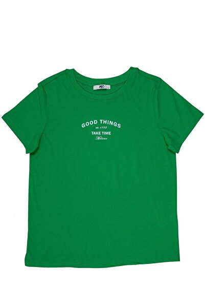 ASG TEKSTİL Tekst tamnozelene boje Detaljan Oversize kroj Ženska T-shirt