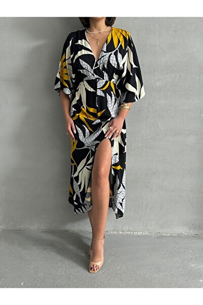 BEJNA Γυναικείο μακρύ καλοκαιρινό φόρεμα με διπλό στήθος με σκίσιμο πέτο