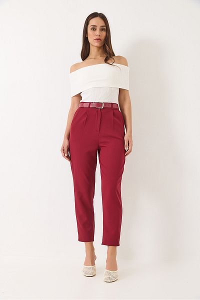 Bianco Lucci Pantaloni dublu morcov pentru femei cu talie înaltă, cu buzunare și curea elastică la spate 3233 60283141