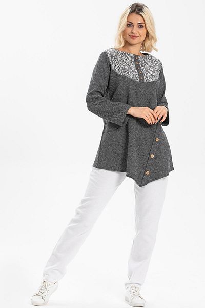 Eliş Şile Bezi Long Sleeve Adile Interlock Autumn And Winter Tunic Gray Gray