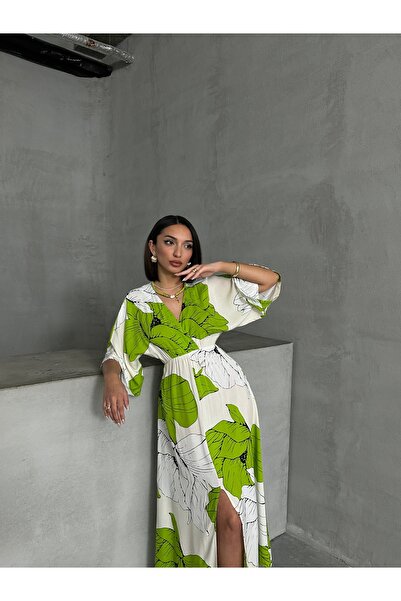 BEJNA Γυναικείο μακρύ καλοκαιρινό φόρεμα με διπλό στήθος με σκίσιμο πέτο