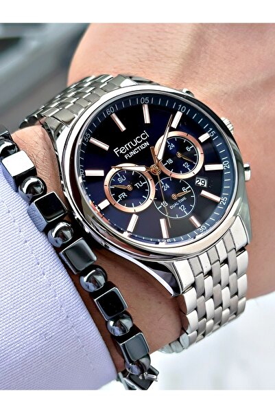 Ferrucci FERRUCCİ FUNCTION LACİVERT KADRANLI GÜMÜŞ METAL ERKEK KOL SAATİ