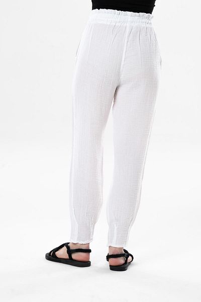 Eliş Şile Bezi Muslin Carrot Summer Trousers White Byz