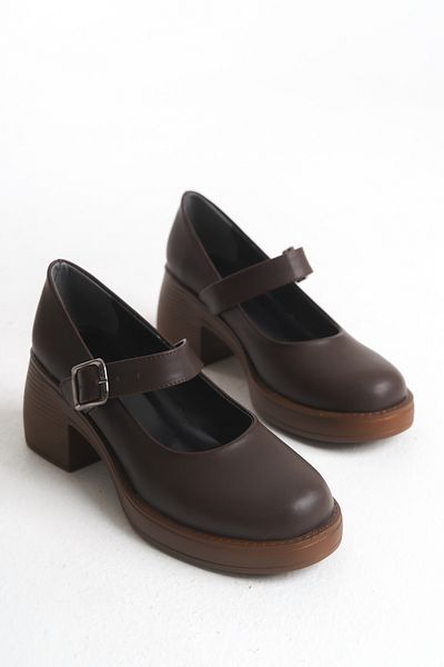 Shoesers Дамски обувки на платформа със специален дизайн, елегантни балерини с катарами и каишки, тъмнокафяви, мокасини