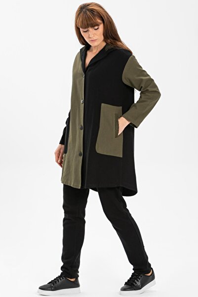 Eliş Şile Bezi Long Sleeve Hooded Dream Printed Flannel Autumn and Winter Coat Khaki Hk