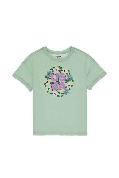U.S. Polo Assn. Girl's Water Green Crew Neck Flower Printed Cotton T-Shirt 50306187-Vr048