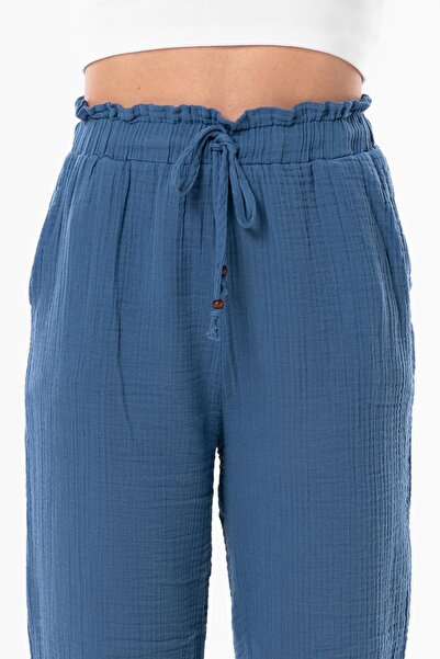 Eliş Şile Bezi Muslin Carrot Summer Trousers Indigo indg