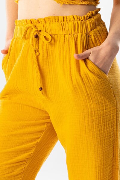 Eliş Şile Bezi Muslin Carrot Summer Pants Mustard Hrd