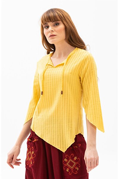 Eliş Şile Bezi Καλοκαιρινή μπλούζα Rhodes με μανίκια τριών τετάρτων, κίτρινο κίτρινο