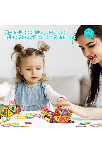 Yelajoy مجموعة مكعبات بناء مغناطيسية مكونة من 136 قطعة، لعبة بناء تعليمية متينة للأطفال من سن 3 سنوات فما فوق