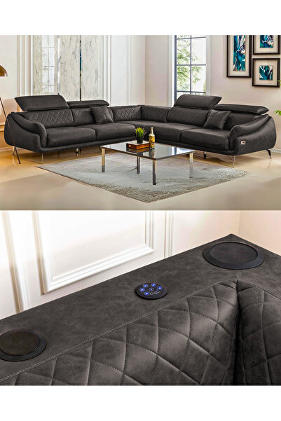 Velura Home & Living Ezel Köşe Takımı & Hoparlörlü, USB Portlu, Motorlu Sağ Köşe-Antrasit(v13)-310x270