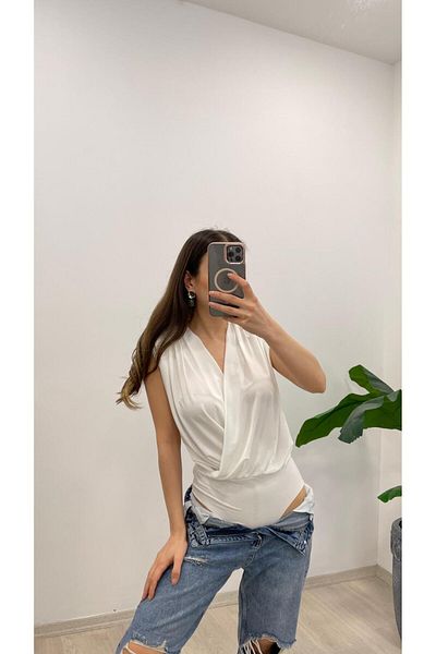 Nazline Women's Padded Bottom Snap Fastener Double Breasted Collar Sendy Blouse